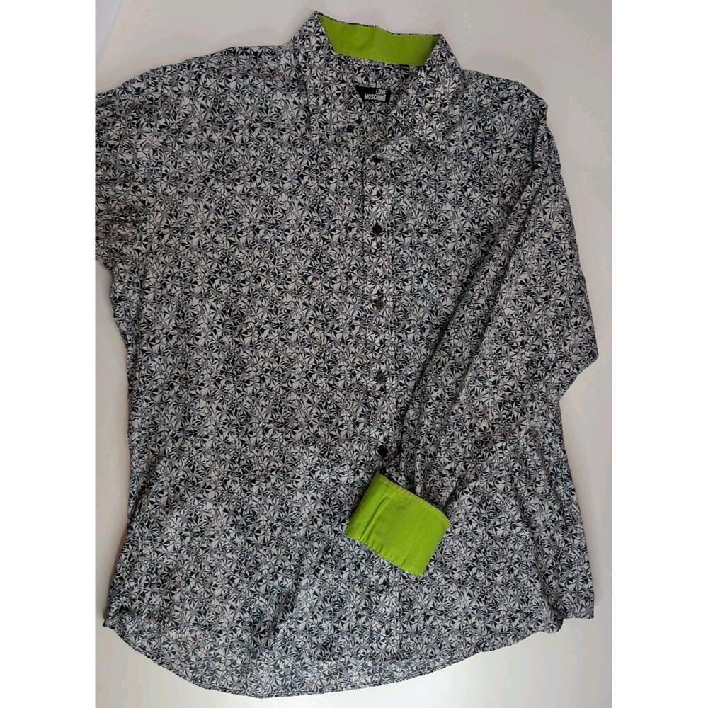 Love Moschino Men's XXXXL Geometric Print Shirt Lime Contrast Cuffs Italy